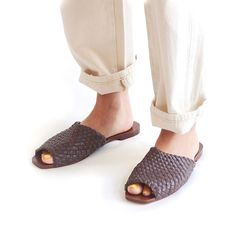 Either/Or: The Woven Leather Slide Sandals [Cacao] – E I T H E R / O R Ethical Shoes, Vacation Sandals, Woven Leather Sandals, Huarache Sandals, Leather Sandals Handmade, Slow Fashion Brands, Leather Slide Sandals, Leather Slides, Womens Sandals Flat