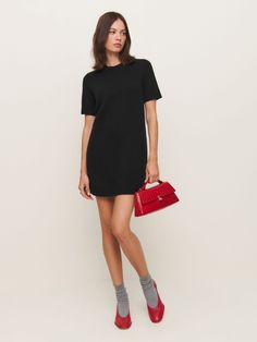 You must be new. Shop the Bell Cashmere Mini Dress from Reformation, a mini dress with short sleeves and a crew neckline. Mini Dress Shoes, Dress Shoes Outfit, Work Wear Outfits, Dress With Short Sleeves, Cashmere Blend Sweater, Vintage Inspired Dresses, Mini Shift Dress, New Tops, Outerwear Sweater