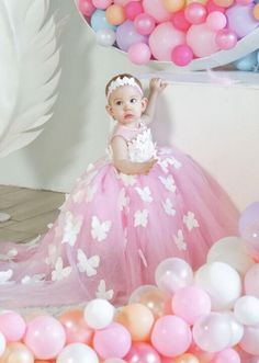 First birthday pink gown with butterflies for baby girl dress | Etsy Gown With Butterflies, Butterfly Birthday Dress, 1st Birthday Girl Dress, First Birthday Pink, Pink Baby Dress, Fashionable Baby, Anniversary Decoration, Daughter Outfits, 1st Birthday Dresses