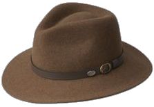 Brown Wool Fedora For Outdoor, Brown Wool Felt Hat For Travel, Wool Hat Bands For Travel, Outdoor Fedora With Flat Brim In Fur Felt, Brown Winter Fedora For Travel, Brown Fedora For Winter Travel, Winter Travel Brown Fedora, Brown Fedora Felt Hat For Hunting, Outdoor Fur Felt Brimmed Fedora