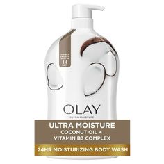 BEAUTIFUL, HEALTHY SKIN YOU CAN SEE AND FEEL - Reveal beautiful, healthy-looking skin with Olay Ultra Moisture Body Wash with Coconut Oil. Now formulated with Olay's Vitamin B3 Complex, it hydrates to plump surface skin cells, locking in natural moisture. Our advanced formula, with Coconut Oil and Olay moisturizers, indulges skin to leave it spa-soft and touchable smooth. All Female Skin Types Size: 30 fl oz. Olay Moisturizer, Coconut Body Wash, Skin Improvement, Skin Science, Vitamin B3, Moisturizing Body Wash, Improve Skin, Smell Good, Smooth Skin