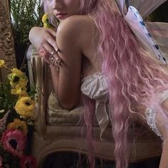 Pink Goth Aesthetic, Long Pink Hair, Light Pink Hair, Barbie Fairytopia, Fairycore Aesthetic, Mermaid Aesthetic, Fairy Aesthetic, Pastel Hair, Dream Hair