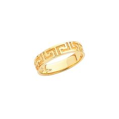 14k Yellow Gold Greek Key Design Ring. Gold Engraved Ring With Thick Band, 14k Gold Thick Band With Diamond Cut, Engraved Wide Band Yellow Gold Rings, Luxury 14k Gold Stackable Engraved Ring, Luxury Stackable 14k Gold Engraved Ring, 14k Gold Wide Band Ring Stamped 14k, Classic Hallmarked Yellow Gold Couple Rings, Heirloom Ring With Decorative Band In 14k Gold, Heirloom 14k Gold Ring With Decorative Band