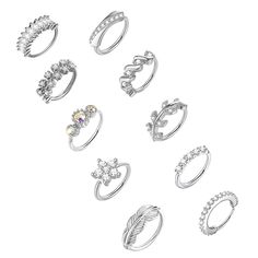 six different types of rings on a white background