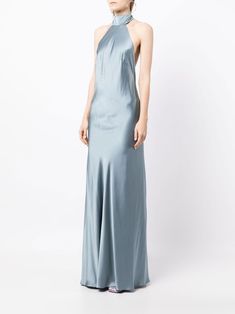 Halter Backless Dress, Prom Inspiration, Gown Blue, Bridesmaid Colors, Blue Silk Dress, Michelle Mason, Wedding Palette, Gray Silk, Silk Gown