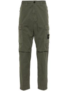 dark green cotton blend signature detachable Compass badge belt loops front button and zip fastening slim cut two side zip-fastening pockets two side cargo pockets rear welt pocket straight hem Stone Island Badge, Mens Cargo Trousers, Men Logo, Island Man, Man Logo, Tapered Pants, Supima Cotton, Cargo Trousers, Stone Island