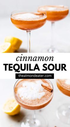 three glasses filled with cinnamon tequila sour