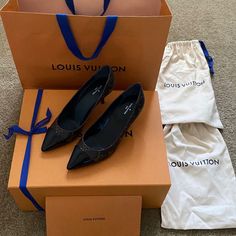 Louis Vuitton Heels. Brand New Size 36 (6 Us) Never Worn. Louis Vuitton Closed Heels, Louis Vuitton Pumps, Denim Pumps, Louis Vuitton Heels, Black Louis Vuitton, Heels Aesthetic, Lv Shoes, Suede Loafers, Louis Vuitton Shoes