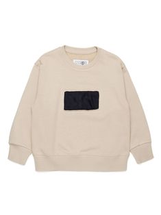 light beige/black cotton jersey texture signature numbers motif cut-out detailing crew neck long sleeves ribbed cuffs and hem