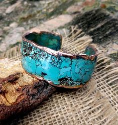 Artisan Electroformed Bangle Bracelets, Turquoise Cuff Jewelry For Gifts, Adjustable Patina Jewelry Gift, Artisan Cuff Bracelet With Unique Variations, Adjustable Patina Cuff Jewelry, Artisan Wide Band Jewelry As Gift, Elegant Patina Bracelets As Gift, Artisan Electroformed Cuff Bangle Bracelet, Artisan Silver Copper Cuff Bracelet