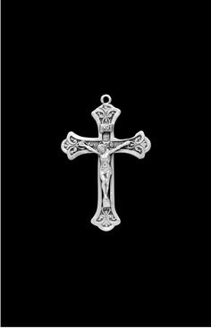 Sterling Silver Ornate Crucifix Rosary Cross Or Pendant Made in USA Classic Engraved Crucifix Cross Necklace, Rosary Cross, Enamel Cross, Cross Symbol, Miraculous Medal, Jesus On The Cross, Sacred Heart, Colorful Heart, Bronze Color