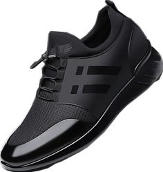 Black Breathable Slip-on Walking Shoes, Black Breathable Slip-on Sneakers For Jogging, Black Height-increasing Lace-up Sneakers, Casual Black Walking Shoes, Black Lace-up Height Increasing Sneakers, Height Increasing Lace-up Sneakers, Height Increasing Lace-up Synthetic Sneakers, Breathable Leather Low-top Slip-on Sneakers, Casual Black Fade-resistant Walking Shoes