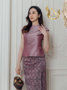 1 set Thai Traditional Blouse Silk Skirt Dress Women Merrit Wedding Size S-4XL | eBay Chic Two-piece Dress For Wedding, Semi-formal Dresses With Fitted Bodice And Short Sleeves, Elegant A-line Wedding Skirt, Khmer Traditional Dress Wedding Attire, Elegant Formal Dress With Long Skirt, Elegant Long Skirt Formal Dress, Feminine Festive Wedding Blouse, Traditional Short Sleeve Wedding Dress, Elegant Formal Pink Skirt