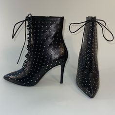 Archive Nyc Boot Made By Modern Vice Silver Studs On Black Leather Made In Italy Size 9.5 But Runs Slightly Small, So Can Fit A 9 Easily Heel Is 4” High Nwt New With Tags Excellent Condition And No Imperfections Or Signs Of Wear Get Your Goth On With These Witchy, Cute Boots! Reasonable Offers Accepted Bundle And Save! Happy Poshing! From A Smoke Free Home And Stored In A Dustproof Box Wide Calf Tall Boots, Crocodile Boots, Brown Leather Riding Boots, Taupe Heels, Lace Up High Heels, Faux Suede Boots, Leather Heeled Boots, Square Toe Heels, Black Suede Heels