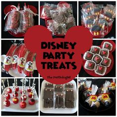 mickey mouse party treats are arranged in pictures