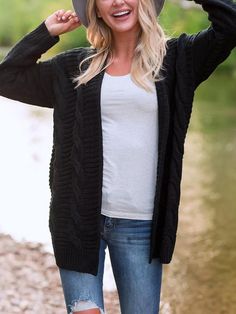 Solid Color Thick Knitting Long Cardigan