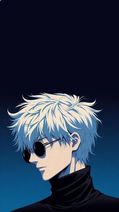 an anime character with blue hair and sunglasses