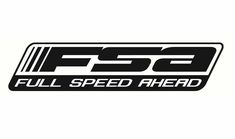 the fsa logo is shown in black and white, while it reads full speed ahead