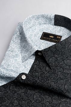 Make a bold style statement with our Half Lagoon Blue and Half Black Paisley Printed Super Soft Premium Cotton Designer Shirt, featuring fancy plackets! This unique shirt showcases a captivating blend of lagoon blue and black, adorned with intricate paisley patterns. Crafted from the finest premium cotton, it offers unparalleled comfort and style. The addition of fancy plackets adds a touch of elegance and sophistication to this standout masterpiece. Elevate your wardrobe with this eye-catching