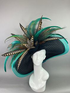 BLACK AND GREEN PHEASANT HAT – The Hat Hive Hats With Feathers, Green Pheasant, Derby Outfits, Derby Hats Fascinators, Women Hats Fashion, Hats Fashion, Women Hats, Kentucky Derby Party, Pheasant Feathers