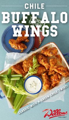 the cover of smith's chili buffalo wings with celery and ranch dressing