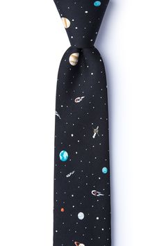 Put away your tin foil hat because this outer space tie will attract the attention from other galaxies. Featuring little icons of planets, stars, and astronauts, you'll feel like a star when you tie on this accessory. Nasa Gifts, Tin Foil Hat, Space Outfit, Business Space, Space Black, Designer Ties, Space Wedding, Tie Design, Cool Ties