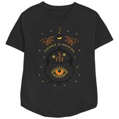 She'll love getting into the spooky spirit of the season with this Disney's Hocus Pocus Trouble Is Brewing Women's Relaxed Fit Graphic Tee. © Disney FEATURES Crewneck Short sleevesFABRIC & CARE Cotton, polyester Machine wash Imported Size: Medium. Color: Black. Gender: female. Age Group: adult. Black Goblincore Top With Graphic Print, Goblincore Black Tops For Fall, Black Goblincore Tops For Fall, Black Goblincore Tops For Halloween, Fall Goblincore Tops With Graphic Print, Fall Graphic Print Goblincore Tops, Halloween Goblincore T-shirt With Graphic Print, Halloween Goblincore Crew Neck Top, Halloween Goblincore Graphic T-shirt