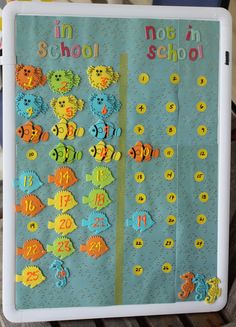 a bulletin board with numbers and fish on it