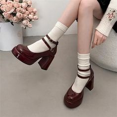 TAVIMART - Women Summer New Fashion Buckle Designer Thick Soled Square Root Sandals Casual Comfortable Party Dress Women High Heels Zapatos Mary Jane, Burgundy Shoes, Womens Mary Janes, Mary Jane Shoes Womens, Wedding Dress Shoes, Mary Jane Pumps, Beige Shoes, Mary Jane Heels, Shoe Covers