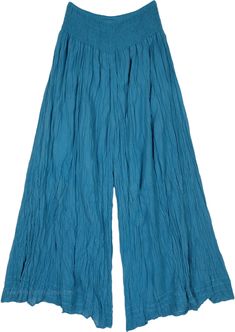 As bright as day with a clear blue sky, these cool teal shaded pants are easy and breezy for the summertime.  These pants are extremely comfortable and are made of lightweight cotton fabric. #tlb #SplitSkirtsPants #Crinkle #vacationclothing #beachwrap #bohemianfashion #WideLegPants #BluePants #HippiePants Comfortable Blue Spring Pants, Comfortable Blue Pants For Spring, Beach Cotton Harem Pants In Solid Color, Beach Harem Pants In Solid Cotton, Beach Cotton Harem Pants, Summer Cotton Straight Bottoms, Summer Washed Blue Wide-leg Pants, Summer Wide Leg Cotton Pants, Summer Wide-leg Cotton Pants