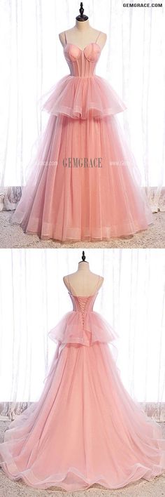 Tulle Ball Gown With Fitted Bodice For Homecoming, Homecoming Tulle Ball Gown, Sweet 16 Tulle Ball Gown With Ruffles, Prom Season Homecoming Gown With Tulle Skirt, Sweet 16 Ball Gown With Ruffles And Fitted Bodice, Homecoming Gown With Corset Back In Tulle, Prom Season Organza Corset Ball Gown Dress, Pink Fitted Bodice Ball Gown For Prom, Pink Ball Gown For Prom Season With Fitted Bodice