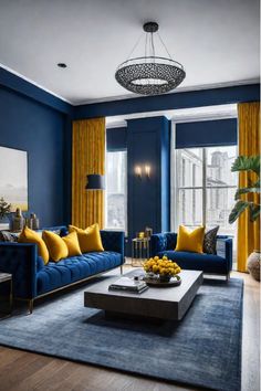 Warm and inviting living room with mix of natural textures and plush seating Blue And Orange Living Room, Old Living Room, Living Room Inspiration Cozy, Blue Sofas Living Room, Blue Sofas, Black Living, Cozy Living Room Design, Simple Living Room Decor, Living Room Orange