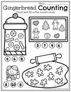 the gingerbread counting worksheet is shown in black and white, with an image of