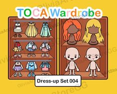 toca wardrobe dress up set 004 with clothes and dolls on shelves in the background