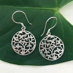 Flowering Vines Earrings - Sterling Silver, Indonesia - Women's Peace Collection Hypoallergenic Sterling Silver Flower Earrings, Adjustable Sterling Silver Flower Earrings, Nickel-free Sterling Silver Drop Flower Earrings, Elegant Hypoallergenic Silver Flower Earrings, Sterling Silver Dangle Jewelry With Intricate Design, Hypoallergenic Silver Round Flower Earrings, Hypoallergenic Round Silver Flower Earrings, Hypoallergenic Silver Flower Earrings, Elegant Round Nickel-free Flower Earrings