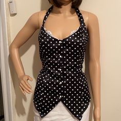 Fantastic Polka Top! Buttons On The Front. It Ties On The Back Of The Neck. Open Back. It Said Size 8 But I Think It’s Closer To 6 Never Worn But No Tags. No Belt But You Can Use Any Belt Or With Out It. Box. 8 Fitted Polka Dot Top For Night Out, Fredericks Of Hollywood, Open Back, Things To Think About, Top Blouse, Hollywood, Black White, Womens Tops, Black And White