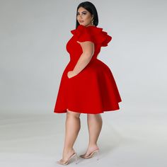 Solid Color Plus Size Ruffle Dress Plus Size Graduation Dress, Dress For Big Size Woman, Plus Size Graduation, 70s Women Fashion, Dress For Pregnant Women, Evening Midi Dress, Dresses For Pregnant Women, Dress Sleeve Styles, Trendy Fashion Outfits