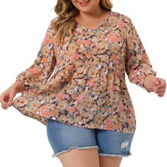 Agnes Orinda is a female plus-size brand inspired by the need of its customers. This clothing can match you to various occasions, by the proper tailoring to show your perfect curve and the comfortable fabrics enables you a pleasant experience. This charming blouse is made up of soft and comfortable fabric. Fit for many occasions. The floral print lends a romantic mood to any occasion. Perfect to go with Jeans or skirts. Little modern, little retro. This is a cute balance. Please note that color Plus Size Babydoll, Casual Blouses, Short Sleeve Tunic Tops, Tunic Tops Casual, Romantic Mood, Dressy Blouse, Plus Size Brands, Chic Blouses, Flowy Blouse