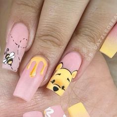 Cute Cartoon Nail Art, Nail Art Designs Cartoon, Belle Nails Disney, Nail Designs Disney, Cartoon Nail Art Designs, Cartoon Nails Acrylic, Stiletto Nail Designs, Nails Cartoon, Cartoon Nail Designs