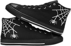 Punk Black High-top Sneakers For Streetwear, Black Punk Sneakers For Concert, Black Mid-top Canvas Shoes For Skateboarding, Black High-top Grunge Sneakers, Black Low-top Grunge Sneakers, Black Punk High-top Sneakers, Black Punk Style Round Toe Sneakers, Black Low-top Sneakers For Halloween, Alternative Black Sneakers For Streetwear