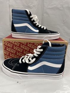 Vans Sk8-Hi VN000D5INVY Unisex Navy / White Skateboard Shoes Size M6/W7.5 ET38 Description Vans Sk8-Hi VN000D5INVY Unisex Navy / White Skateboard Shoes Size M6/W7.5 ET38. Product Detail •                   Brand: Vans  •                   Model: Vans Sk8-Hi VN000D5INVY •                   Department: Unisex Adult •                   Color: Navy / White Please message me if you have any questions. I stand by all of my items before and after purchase. Please see my feedback.   We do not combine sh Vans Sk8 Hi Navy, Vans Azul, Navy Blue Vans, Vans Sk8 High, Blue High Tops, Tenis Vans, Blue Vans, Skateboard Shoes, Vans Style