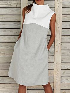 Commuter Style, Turtleneck Midi Dress, Sundresses Women, Linen Fashion, Cotton Linen Dresses, Sleeveless Turtleneck, Panel Dress, Formal Dresses For Women, Dresses Women