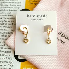 Brand New Kate Spade Shining Spade Huggie Earrings Come With Dust Bag Brand New In Excellent Condition Chain Length: 36" + 3" Total Chain Length: 39" October Jewelry, Kate Spade Heart, Kate Spade Earrings Stud, Kate Spade Studs, Gold Huggie Earrings, Kate Spade Style, Large Stud Earrings, Daisy Studs, Mini Studs