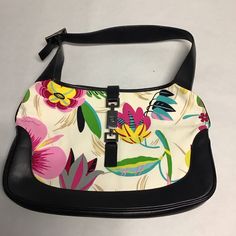 Gucci Floral Jackie O Handbag-bright Fun Summer Colored Floral Bag *READ* Preowned- light utilization. Interior base has normal wear(photographed) SEE ALL PHOTOS PRIOR TO PURCHASE (E2+M) Gucci Floral, Floral Bags, Jackie O, Fun Summer, Summer Colors, All Photos, Summer Fun, Bags Handbags, Shoe Accessories