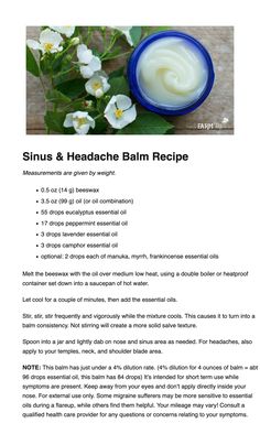 Diy Natural Skin Care Recipes, Herbal Salves Recipes, Homemade Salves And Balms, Balms And Salves, Headache Balm, Balm Recipe, Săpunuri Handmade, Salve Recipes