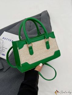 BirdinBag - Compact Vacation-Style Handbag: Contrast Edge, Adjustable Shoulder Strap Casual Square Box Bag For Errands, Large Capacity Green Satchel For Spring, Casual Green Rectangular Bag, Casual Green Box Bag With Large Capacity, Green Handheld Casual Satchel, Casual Green Box Bag For Daily Use, Green Rectangular Shoulder Bag For Errands, Casual Green Box Bag For Shopping, Green Handheld Box Bag For Errands