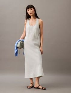 Linen Blend Casual Day Dress Casual Day Dresses, Dress For Summer, Oversized Silhouette, Day Dress, Linen Dress, Scoop Neckline, Linen Blend, Day Dresses, Calvin Klein