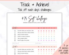 75 Soft Challenge Tracker BUNDLE. Make your own rules with our fillable PDF version! Use these to track your progress through your #75softchallenge! Personalize the tracker for your own challenge rules BUNDLE pack comes with 8 printables, across 13 pages: ✔ Challenge Tracker - Track each challenge, for all 75 days! - A summary of your results, start & end of challenge dates - Sections for 'What went well' and 'Work harder on' - Comes in 3-weeks per page or 4-weeks per page versions! ✔ FILLAB 75 Soft, Planner Fitness, 75 Hard