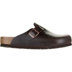 Outdoor Leather Clogs With Branded Insole, Leather Slip-on Clogs With Leather Footbed, Brown Flat Heel Slippers With Cork-bed Midsoles, Leather Closed Toe Slip-ons For Outdoor, Slip-on Clogs With Rubber Sole And Plain Toe, Leather Slip-ons With Closed Toe For Outdoor, Classic Clogs With Cushioned Footbed And Plain Toe, Comfortable Leather Clogs With Rubber Sole, Comfortable Leather Outdoor Clogs