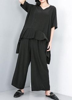 (1) Style cotton Korea Summer Pure Color Irregular Blouse And Wide Leg Pan – SooLinen Summer Casual Pants With Asymmetrical Hem, Casual Summer Pants With Asymmetrical Hem, Linen Bottoms With Asymmetrical Hem For Summer, Summer Linen Bottoms With Asymmetrical Hem, Casual Cotton Bottoms With Asymmetrical Hem, Casual Bottoms With Asymmetrical Hem, Casual Bottoms With Asymmetrical Hem In Solid Color, Casual Pants With Asymmetrical Hem For Spring, Summer Pants With Pockets And Asymmetrical Hem